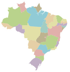 Vector blank map of Brazil with regions or states and administrative divisions. Editable and clearly labeled layers.