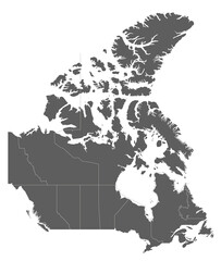 Vector blank map of Canada with provinces and territories and administrative divisions. Editable and clearly labeled layers.