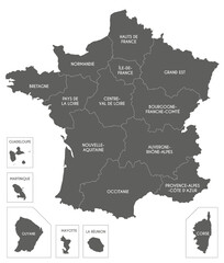 Fototapeta na wymiar Vector map of France with regions and territories and administrative divisions. Editable and clearly labeled layers.