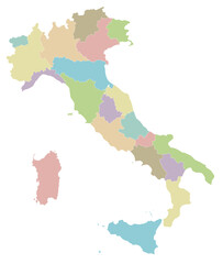 Vector blank map of Italy with regions and administrative divisions. Editable and clearly labeled layers.