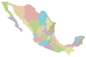 Vector blank map of Mexico with regions or or states and administrative divisions. Editable and clearly labeled layers.