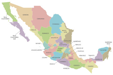 Vector map of Mexico with regions or or states and administrative divisions. Editable and clearly labeled layers. - 509345967
