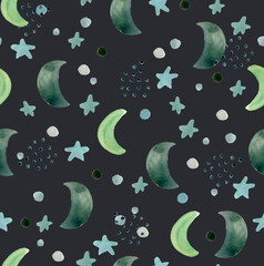 Moon and stars simple seamless pattern