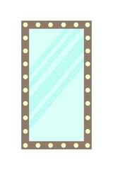 Flat style vector mirror with lamps for shop. Showroom mirror with lamps.