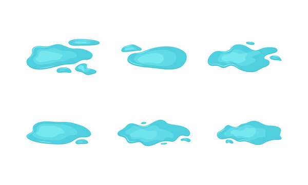 Water puddle vector icon, drop and spill liquid, blue splash, wet floor, tear drip isolated on white background. Cartoon illustration