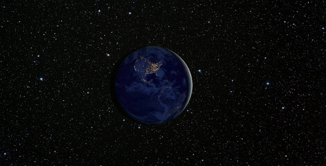 View of Earth from outer space with millions of stars around it.