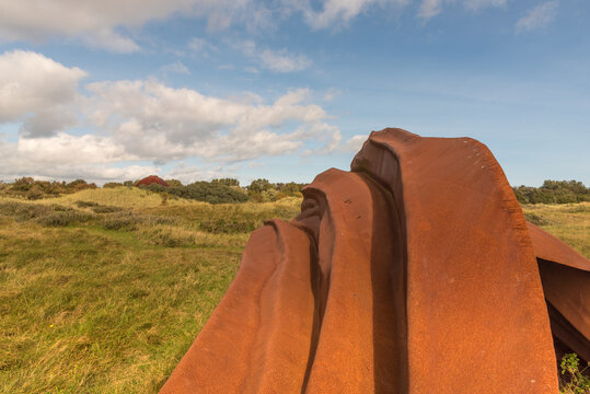 Den Helder, Netherlands, June 2020. A sculpture of rusted metal in sculpture garden De Nollen in Den Helder.