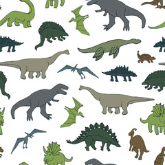 Dinosaur raptor vector seamless pattern