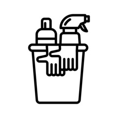 Bucket of detergents icon. Cleaning products. Professional janitorial service.