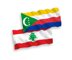 Flags of Union of the Comoros and Lebanon on a white background