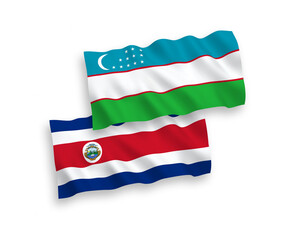 Flags of Republic of Costa Rica and Uzbekistan on a white background