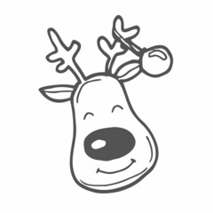 Doodle christmas deer head. Vector illustration Isolated on white. Flat style design. Concept for holiday print.