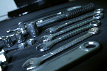 Metal Engineering Hand Tools On Angle Shelf In Workshop 
