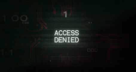 Image of interference over access denied text, data processing and computer circuit board