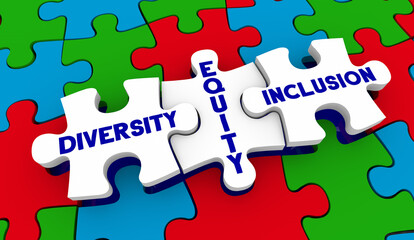 Diversity Equity Inclusion Puzzle Pieces DEI Work Together 3d Illustration
