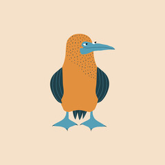 Yellow blue-footed booby hand drawn vector illustration. Funny isolated bird character in flat style for kids logo or icon.