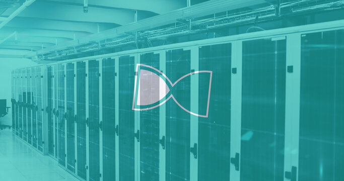 Image of hourglass loading and data processing over computer servers