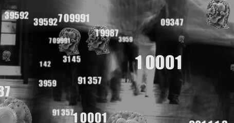 Obraz premium Image of human heads over people walking