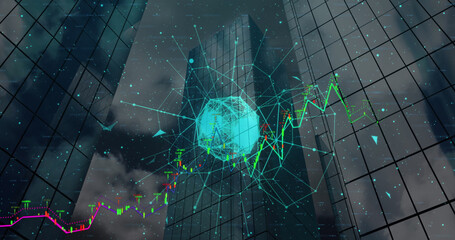 Image of network of connections over cityscape