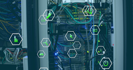 Image of digital icons over servers