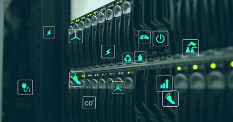 Image of digital icons over servers