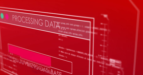 Image of data processing on red background