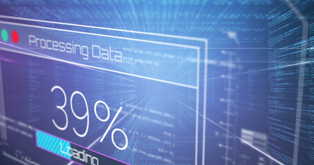 Image of data processing on blue background