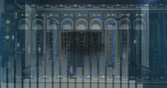 Image of data processing over server room