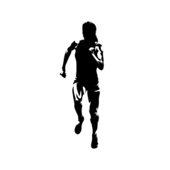 Running woman, front view. Abstract isolated vector silhouette. Female marathon runner