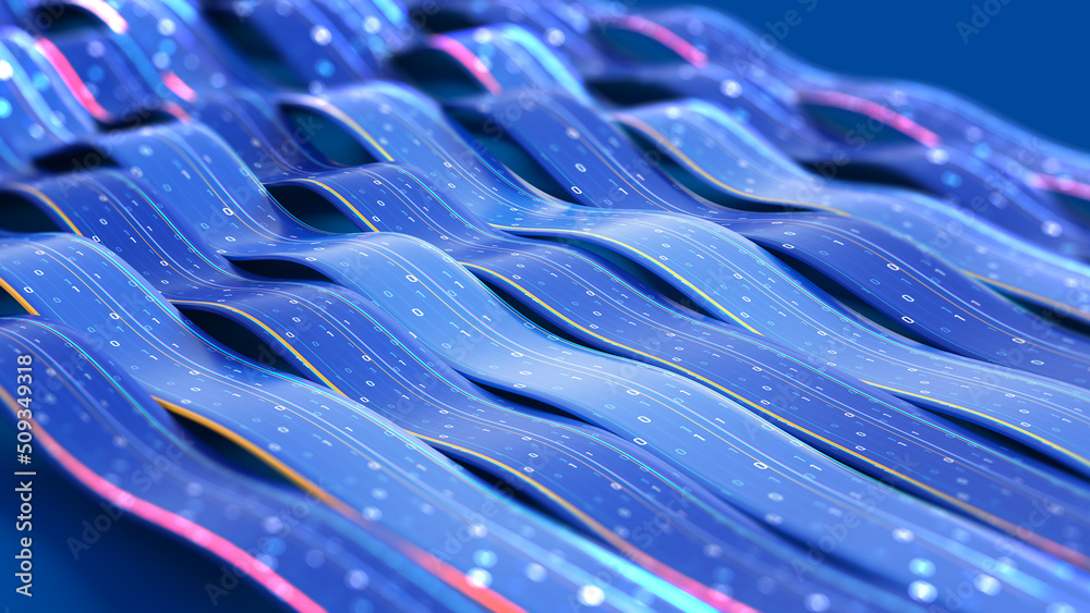 Leinwandbilder cyber stream 3d illustration, data field, information flow, big data, binary code linear concept