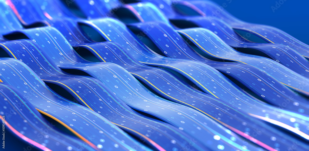 Leinwandbilder cyber stream 3d illustration, data field, information flow, big data, binary code linear concept