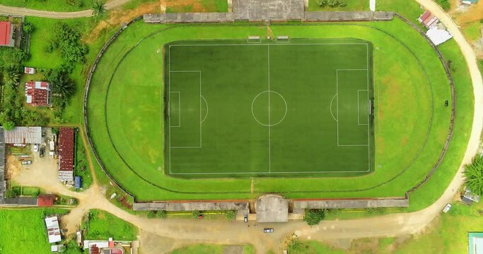 From above the 13 June Regional stadium  in Prince Island,S&atilde;o Tome e Pr&iacute;ncipe.Pr&iacute;ncipe is the world's first Biosphere Reserve by UNESCO
