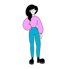 Front view vector image of a woman or girl in a sweater, jeans and rough boots.
