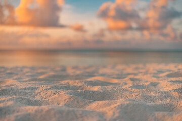 Amazing closeup beach sunset, endless blurred horizon, incredible dreamy sunlight. Relax,...