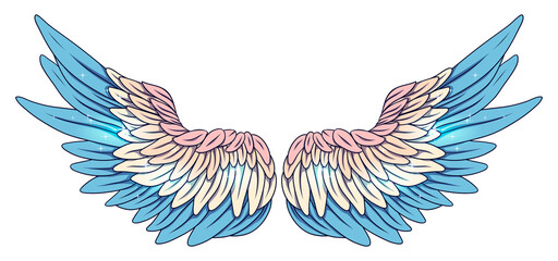Beautiful magic tender blue pink angel wings, vector illustration