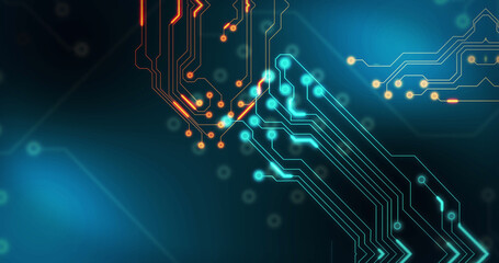 Obraz premium Image of technology circuit over black background