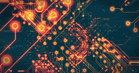 Image of technology circuit over black background