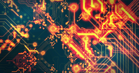 Image of technology circuit over black background