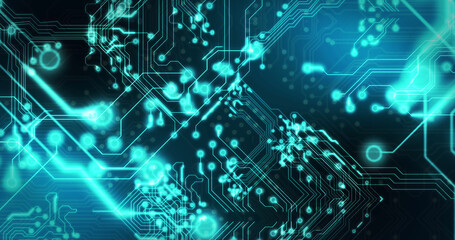 Image of technology circuit over black background