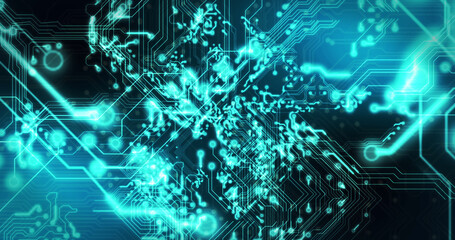 Image of technology circuit over black background