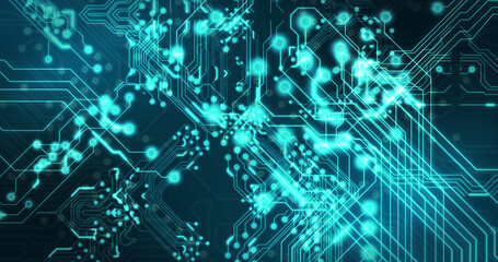 Image of technology circuit over black background
