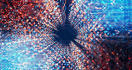 Image of technology circuit over black background