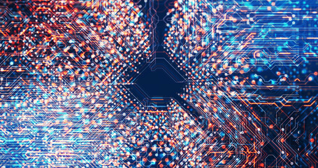 Image of technology circuit over black background