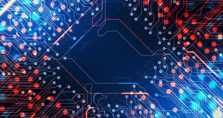 Image of technology circuit over black background