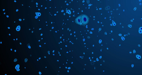 Image of blue cells moving on navy background