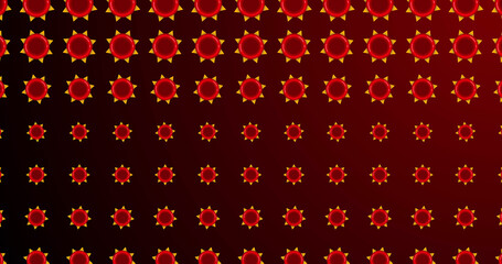 Image of red flower like shapes appearing on dark red background