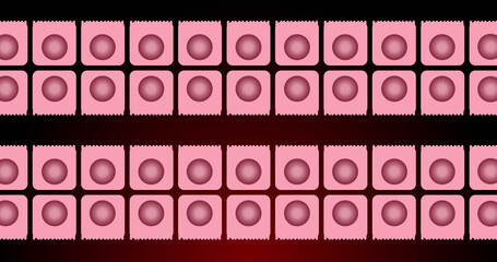 Image of pink circles moving in pink squares in row