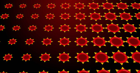 Image of red flower like shapes appearing on dark red background