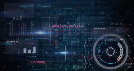 Image of security padlock over data processing on dark background
