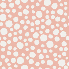 Abstract Spotty Dotty Texture White Pink Irregular Hand Drawn Seamless Repeat Pattern